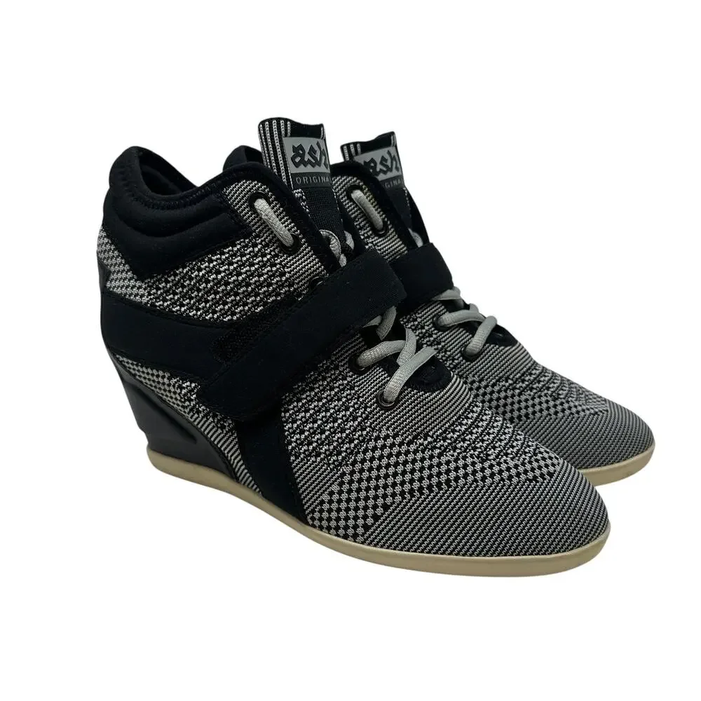 Ash Bebop Knit Wedge Sneakers High‎ Top Platform Black Gray Size 40 US 9.5 10